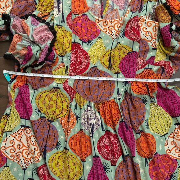 Uncle Frank Chinese Lantern Print Multicolor Short Sleeve Rayon Mini Swing Dress - Picture 13 of 15